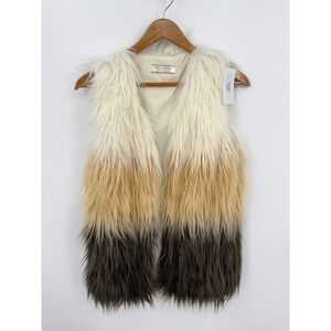 Giddy Up Glamour Ombre Faux Fur Vest Womens Small Brown Tan White SIJ9010